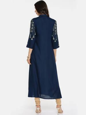 Navy  printed rayon cotton-kurtis 4