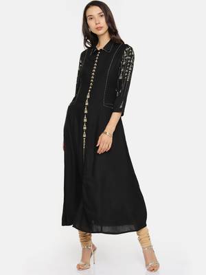 Black printed rayon cotton-kurtis 1
