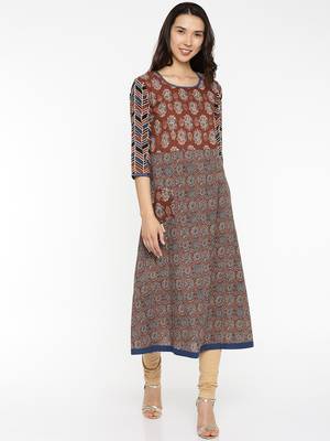 Brown printed cotton-kurtis 1