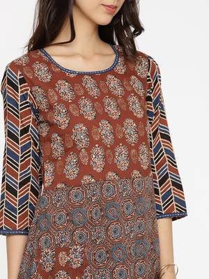 Brown printed cotton-kurtis 2