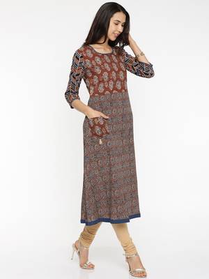 Brown printed cotton-kurtis 3