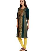 Aurelia Womens Green Straight Cotton Stitched Kurti