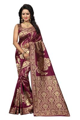 Wine woven banarasi saree with blouse 1