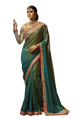 Multicolor embroidered silk saree with blouse 1