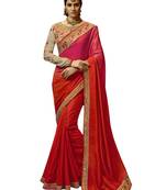 Red embroidered silk saree with blouse