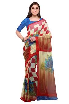 Beige printed georgette saree with blouse