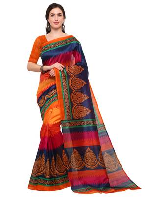 Multicolor
 printed bhagalpuri silk saree with blouse 1