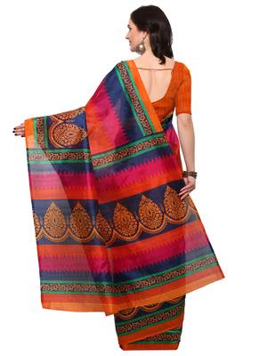 Multicolor
 printed bhagalpuri silk saree with blouse 2