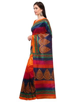 Multicolor
 printed bhagalpuri silk saree with blouse 3