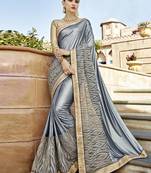 Silver embroidered silk saree with blouse