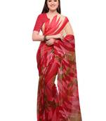 Red printed georgette saree with blouse