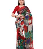 Red printed georgette saree with blouse