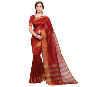 Red woven silk cotton saree with blouse 1