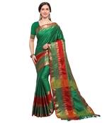 Green woven silk cotton saree with blouse