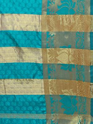 Turquoise woven silk blend saree with blouse 2