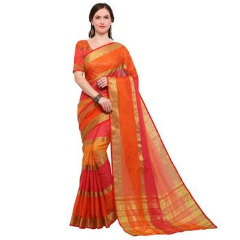 Orange woven silk cotton saree with blouse 1