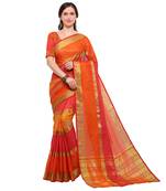 Orange woven silk cotton saree with blouse