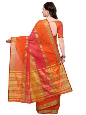 Orange woven silk cotton saree with blouse 4