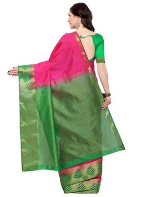 Pink woven tussar silk saree with blouse 4