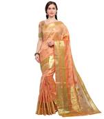 Peach woven silk blend saree with blouse