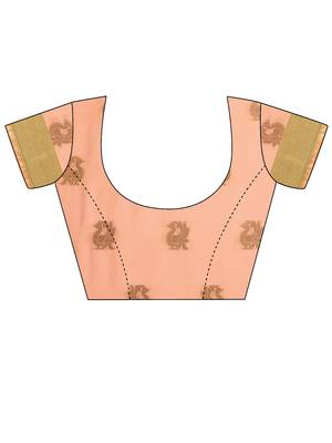 Peach woven silk blend saree with blouse 2