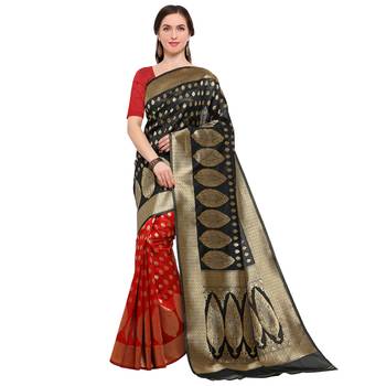 Black woven art silk saree with blouse 1