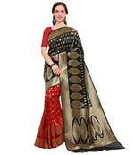 Black woven art silk saree with blouse