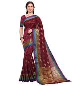 Wine woven silk blend saree with blouse