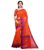 Orange woven silk blend saree with blouse