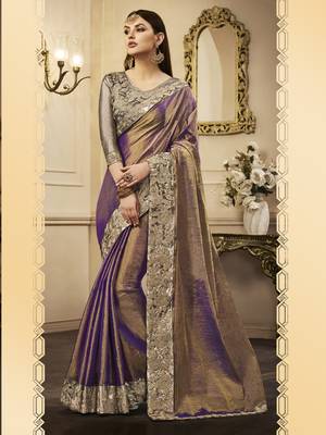 Brown embroidered silk saree with blouse 1