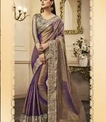 Brown embroidered silk saree with blouse