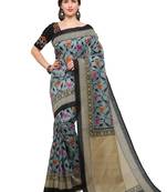 Grey printed bhagalpuri silk saree with blouse