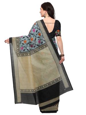 Grey printed bhagalpuri silk saree with blouse 2