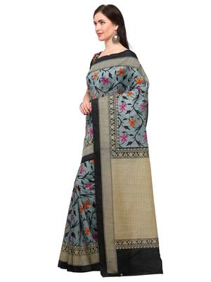 Grey printed bhagalpuri silk saree with blouse 3