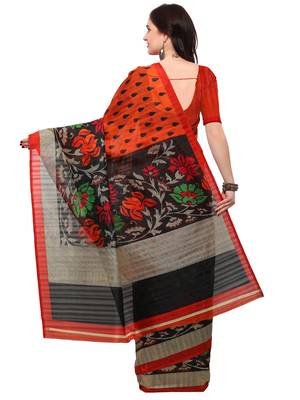 Orange printed bhagalpuri silk saree with blouse 2