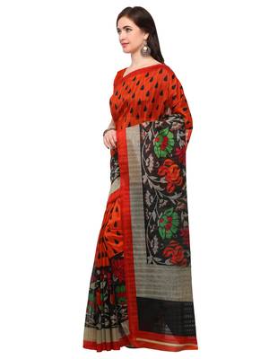 Orange printed bhagalpuri silk saree with blouse 3