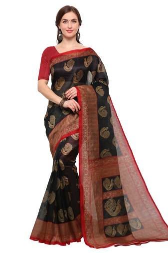 Black printed bhagalpuri silk saree with blouse