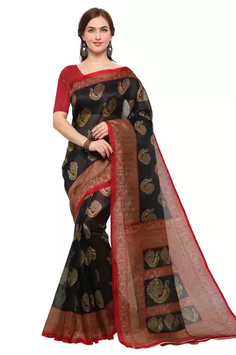 Black printed bhagalpuri silk saree with blouse