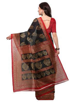 Black printed bhagalpuri silk blend saree with blouse 2