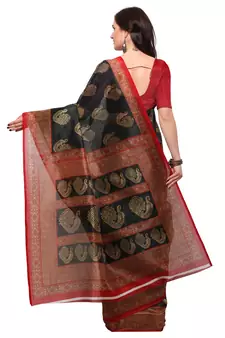 Black printed bhagalpuri silk saree with blouse
