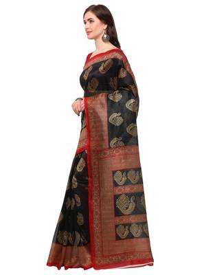 Black printed bhagalpuri silk blend saree with blouse 3