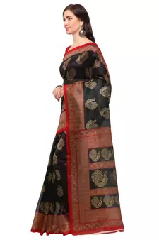Black printed bhagalpuri silk saree with blouse