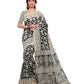 Cream printed bhagalpuri silk saree with blouse
