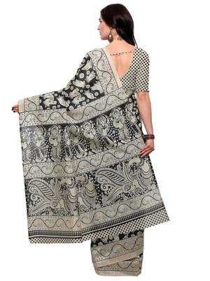 Cream printed bhagalpuri silk saree with blouse 2