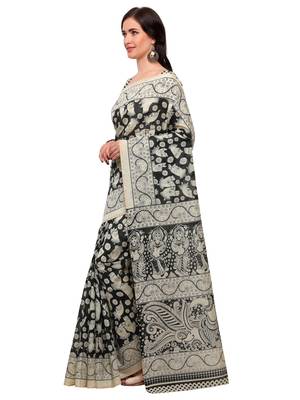 Cream printed bhagalpuri silk saree with blouse 3