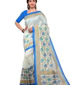 Off white printed bhagalpuri silk saree with blouse