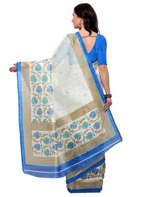Off white printed bhagalpuri silk saree with blouse 2