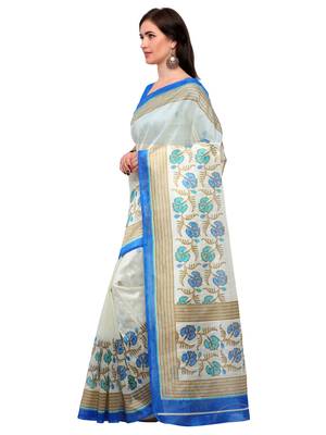 Off white printed bhagalpuri silk saree with blouse 3