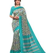 Cream printed bhagalpuri silk saree with blouse