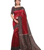 Maroon printed art silk saree with blouse